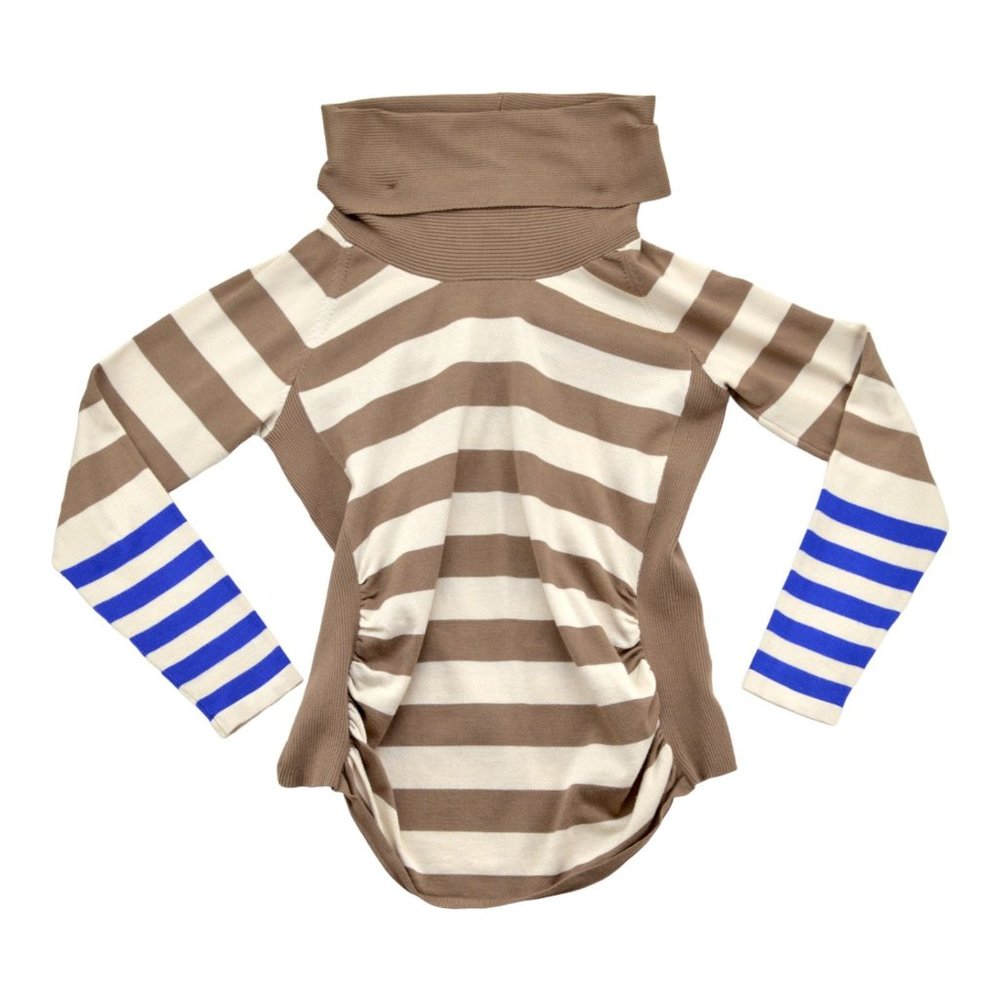 The Limited Sweater‎ Small Cream Tan Blue XL Cowl Neck Striped Ruched Sides